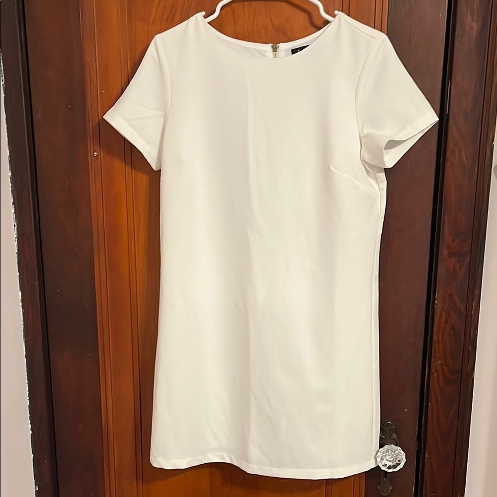 Lulu's White Sheath Mini Dress Short Sleeve Crew Neck